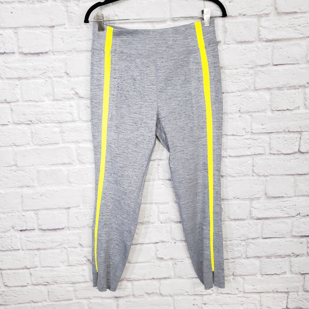 ZYIA Gray Neon Tape Light n Luxe Hi-Rise Tuxedo Split Hem Yoga Leggings Sz 12